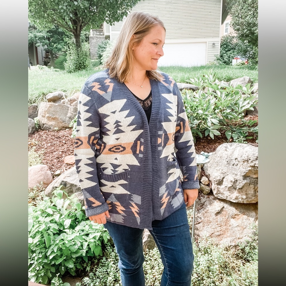Oversized Aztec Southwest Navy Cardigan by Davi & Dani NWT